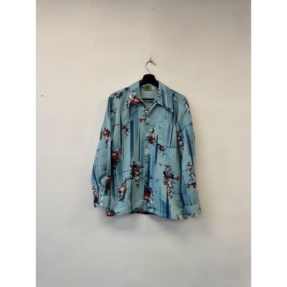 Vintage Paul Howard California Shirt‎ Mens Medium Blue Abstract Print 60s Mod